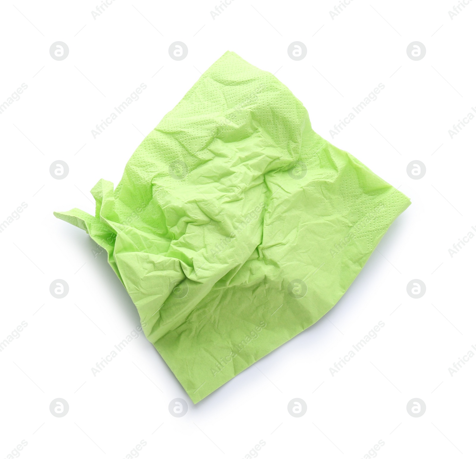 Photo of Crumpled paper napkin on white background, top view