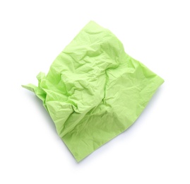 Crumpled paper napkin on white background, top view