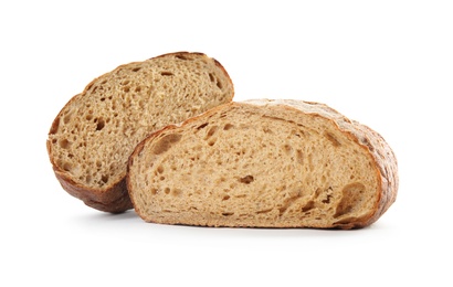 Photo of Fresh bread on white background. Baked goods