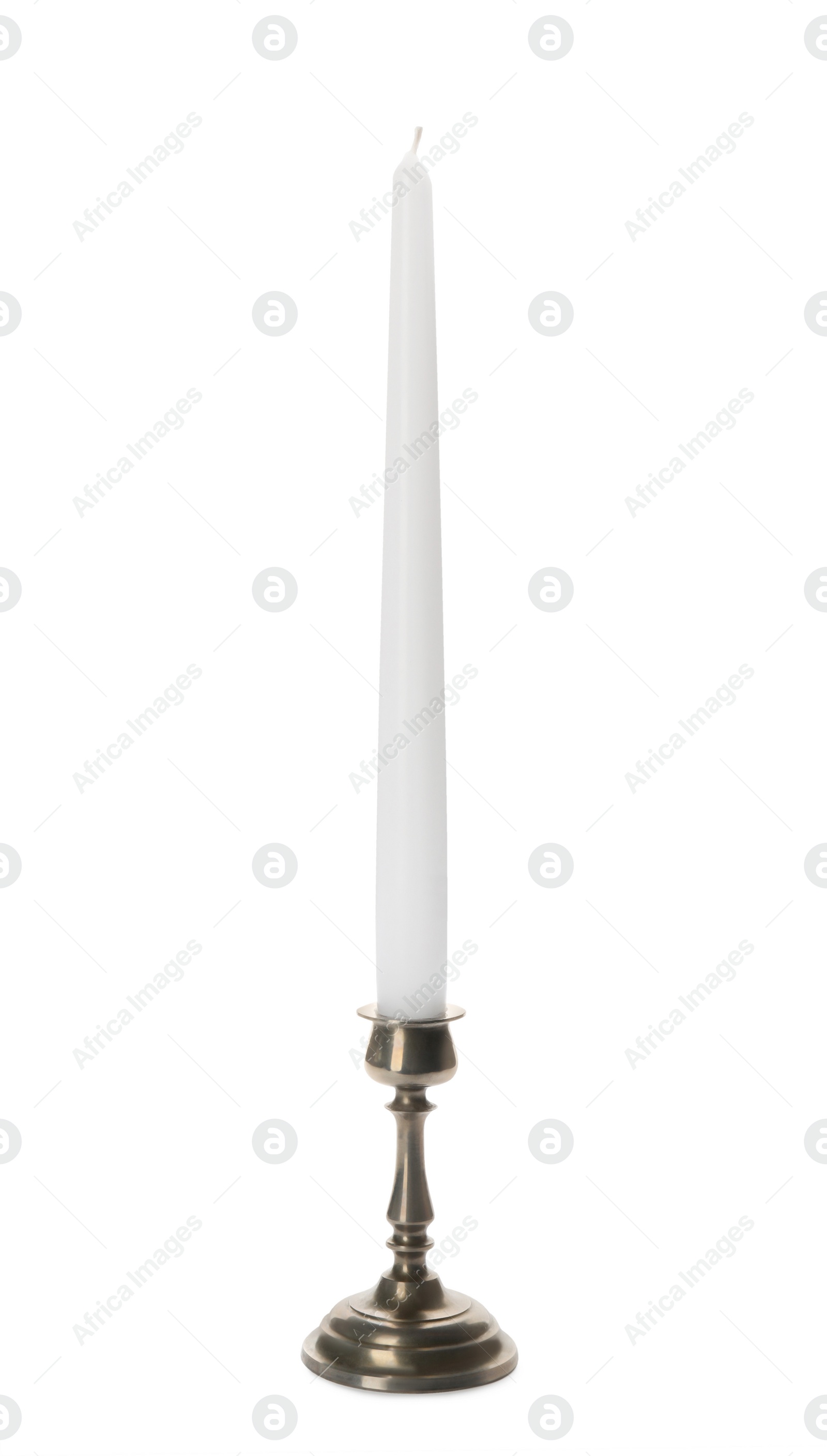 Photo of Elegant candlestick with candle isolated on white