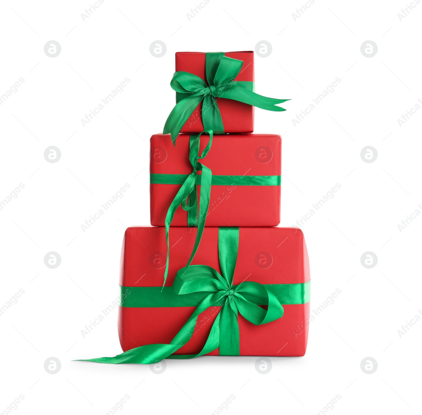 Photo of Different Christmas gift boxes on white background