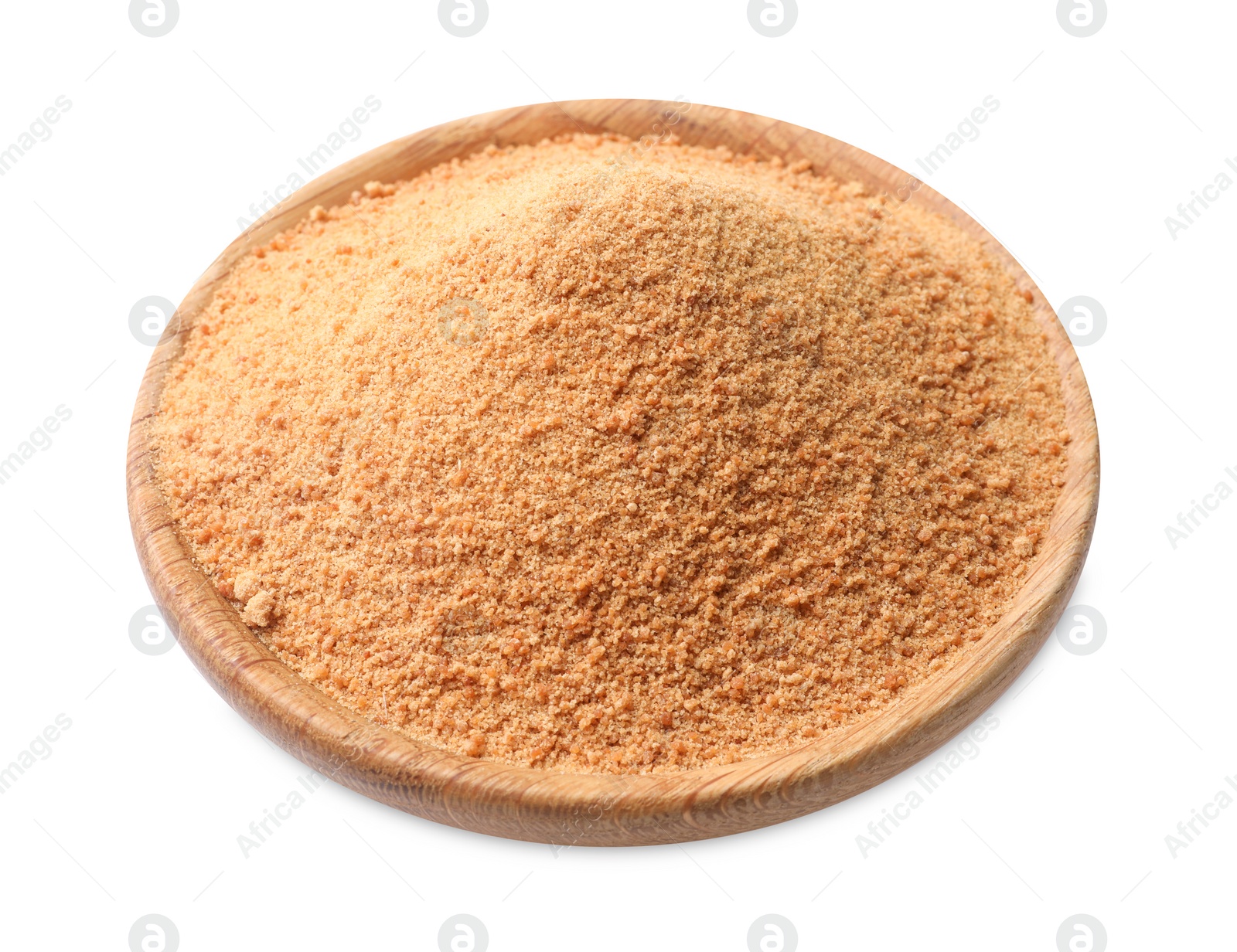 Photo of Coconut sugar in bowl isolated on white