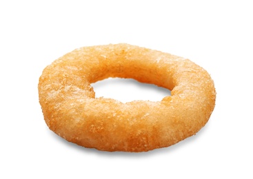 Freshly cooked onion ring on white background