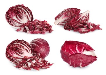 Image of Set with fresh ripe radicchios on white background 