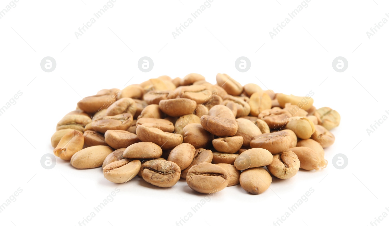 Photo of Heap of roasted coffee beans isolated on white