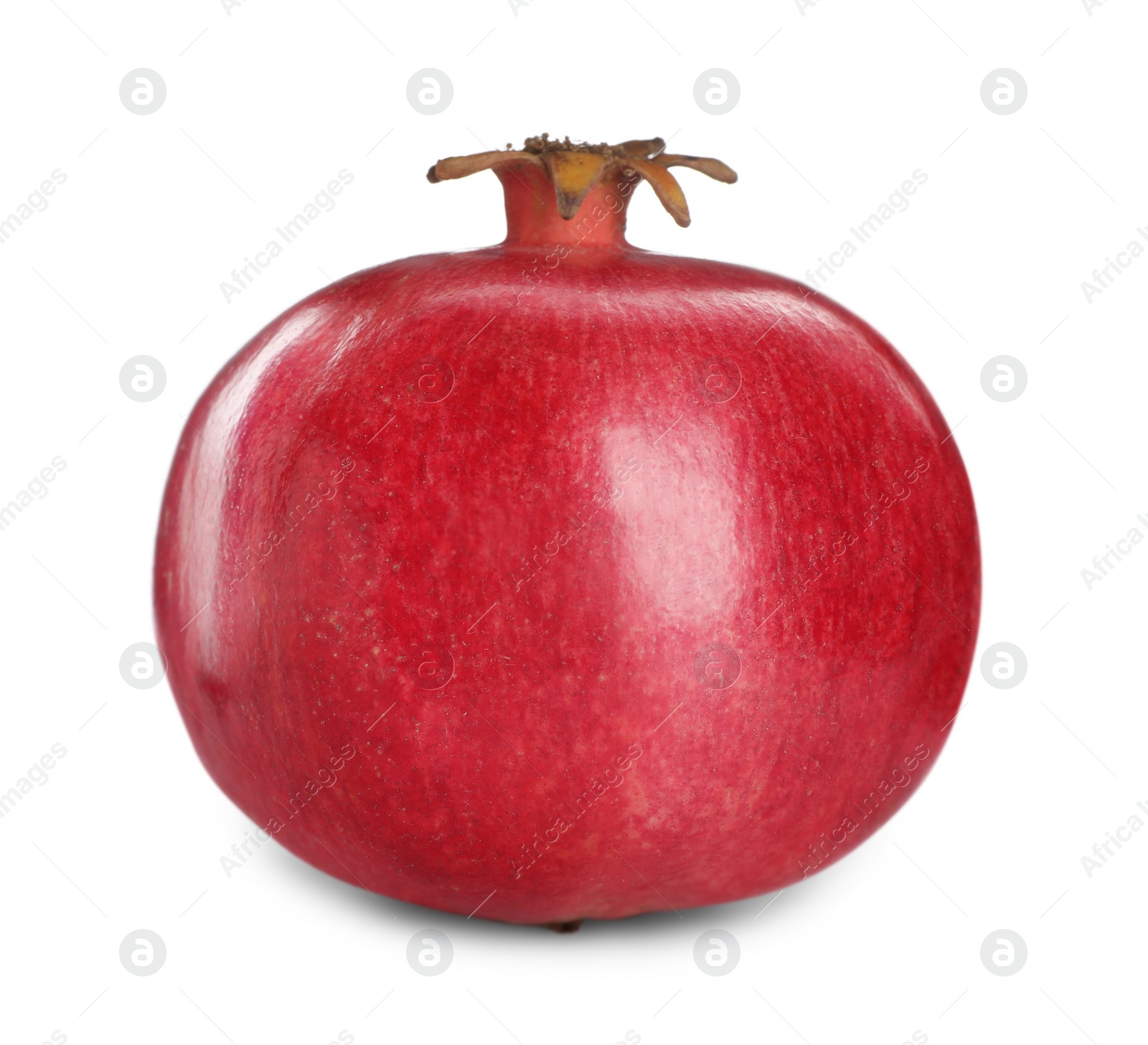 Photo of Ripe pomegranate isolated on white. Delicious fruit