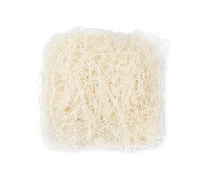 Photo of Brick of dried rice noodles isolated on white, top view
