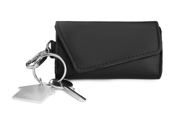 Leather case with key isolated on white