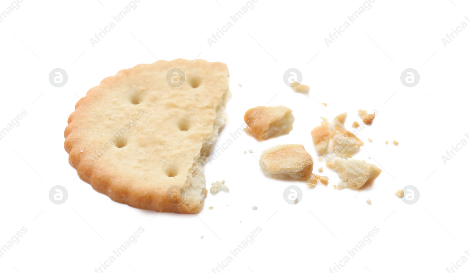 Photo of Broken delicious crispy cracker isolated on white
