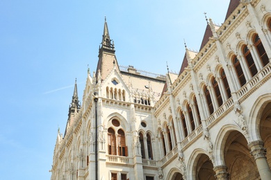 BUDAPEST, HUNGARY - JUNE 18, 2019: Beautiful Parliament Building on sunny day