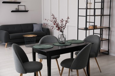 Beautiful dining room interior with new stylish furniture