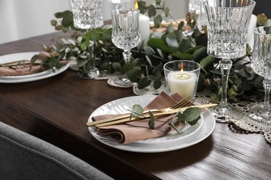 Stylish elegant table setting for festive dinner