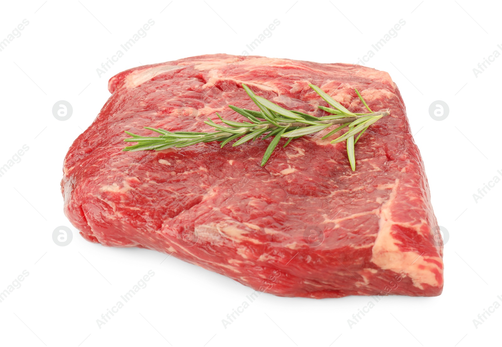 Photo of Fresh raw beef cut with rosemary isolated on white