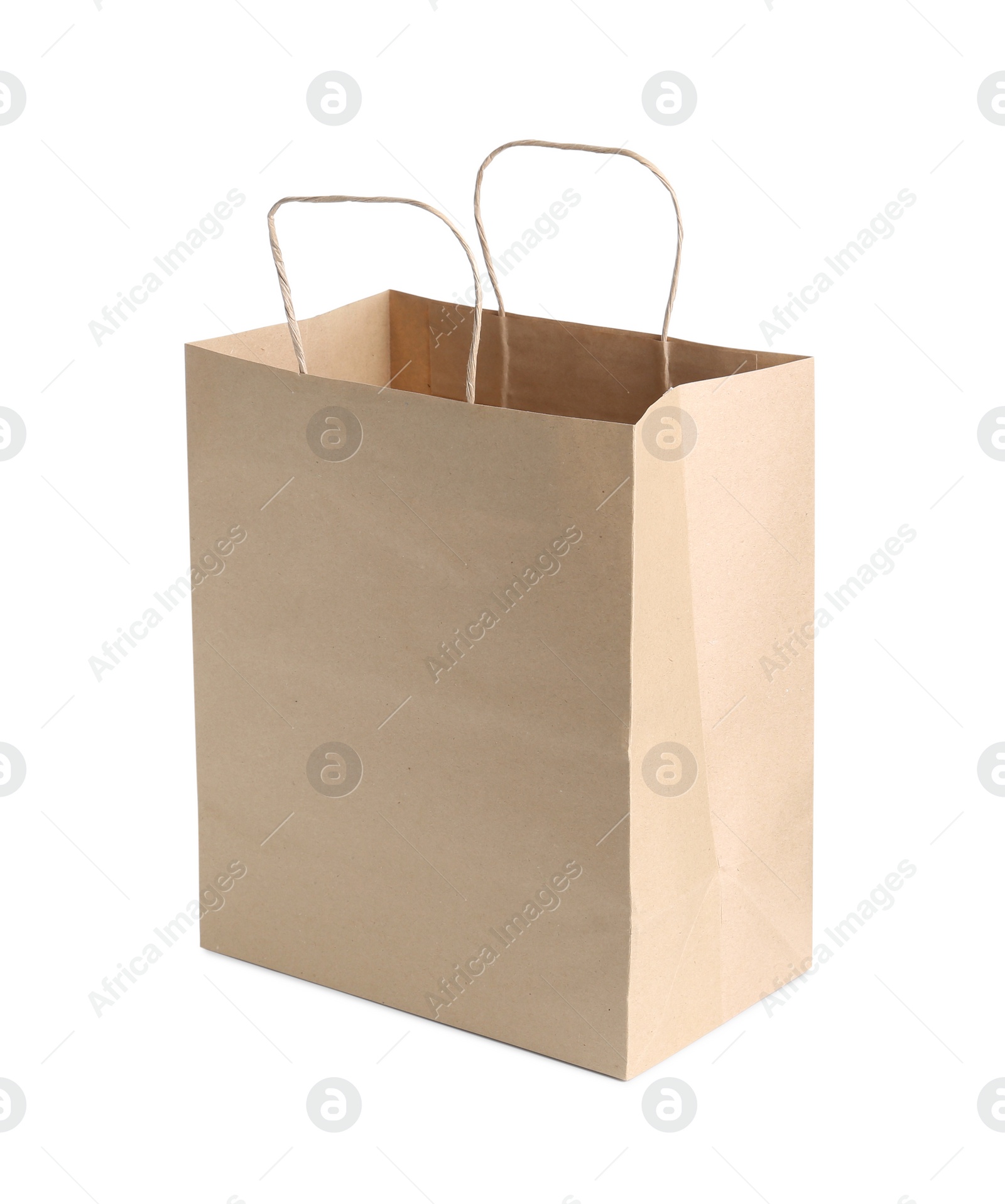 Photo of One kraft paper bag isolated on white. Mockup for design