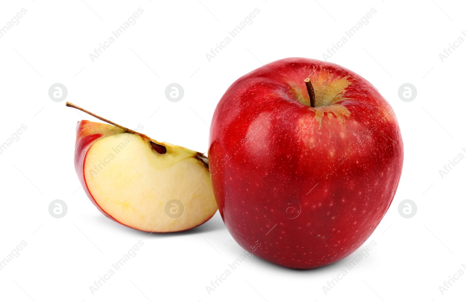 Photo of Ripe juicy red apples on white background