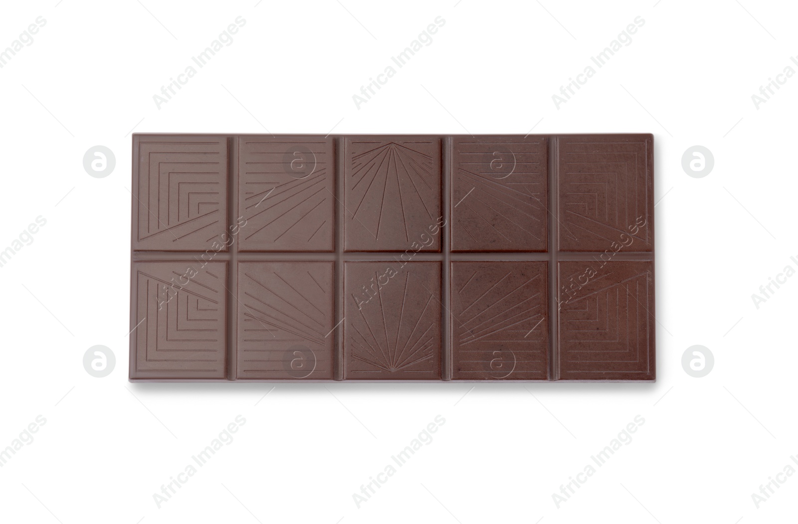 Photo of One tasty chocolate bar isolated on white, top view