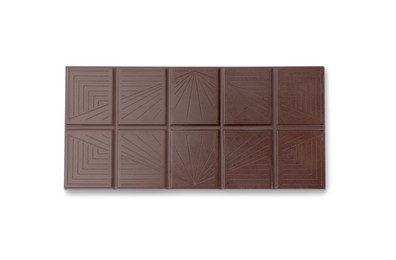 Photo of One tasty chocolate bar isolated on white, top view