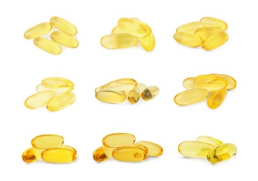 Image of Collage of vitamin pills isolated on white