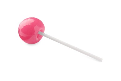 Photo of One sweet pink lollipop isolated on white