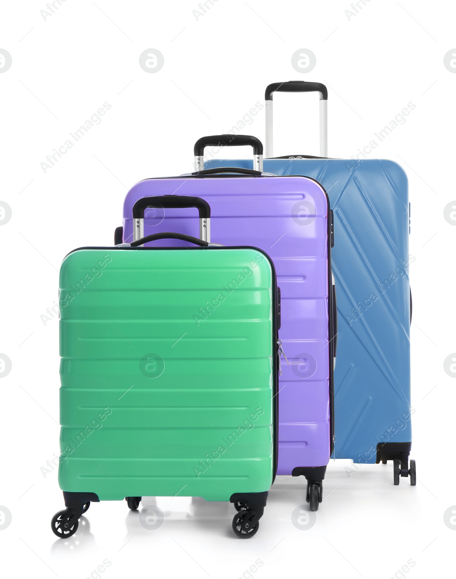 Image of Modern suitcases for travelling on white background