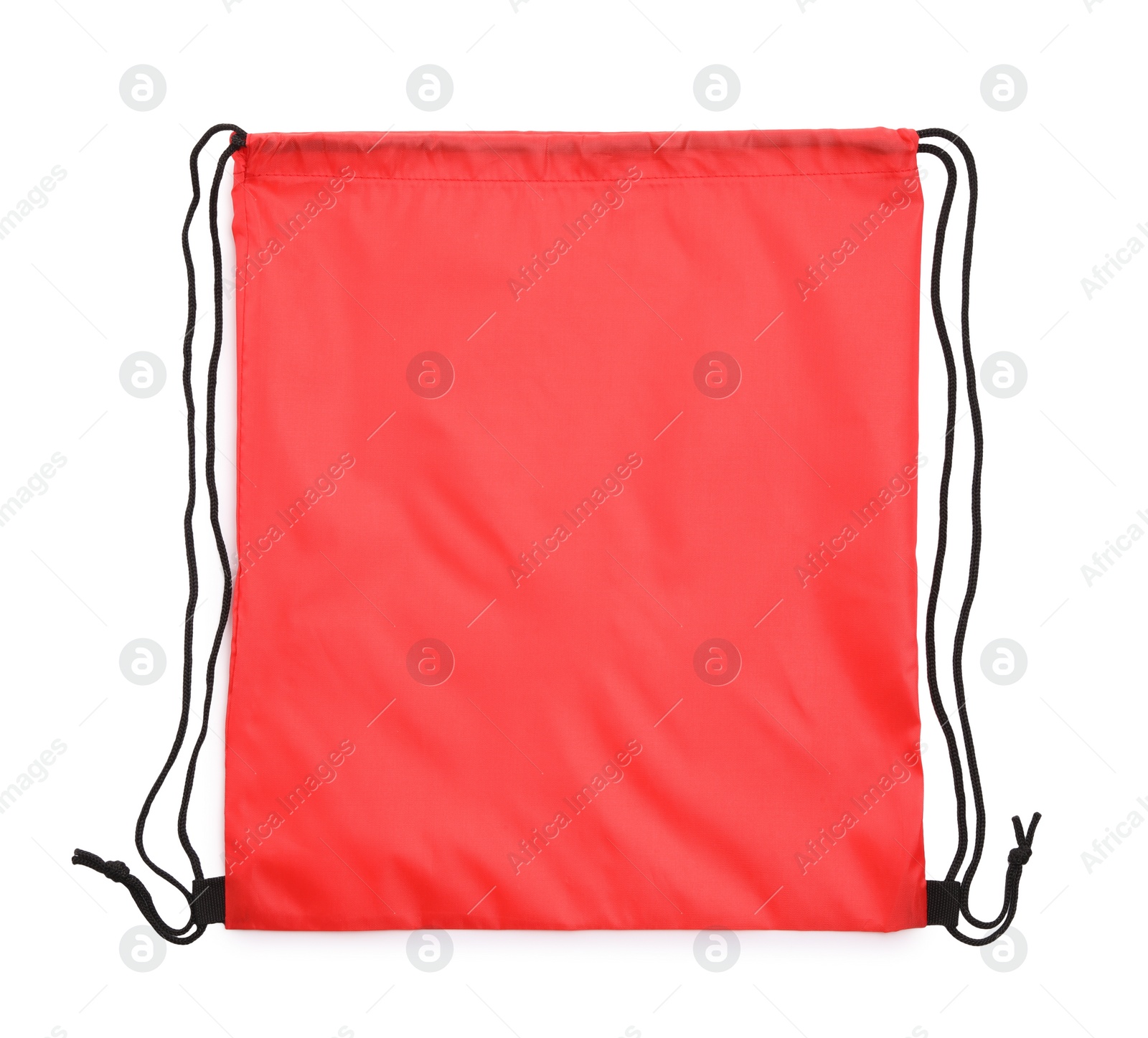 Photo of One red drawstring bag isolated on white