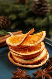 Dry orange slices and anise stars, closeup