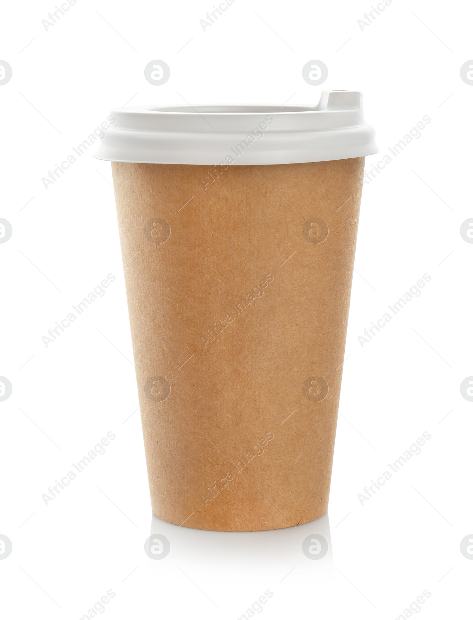 Photo of Takeaway paper coffee cup with lid on white background. Space for design