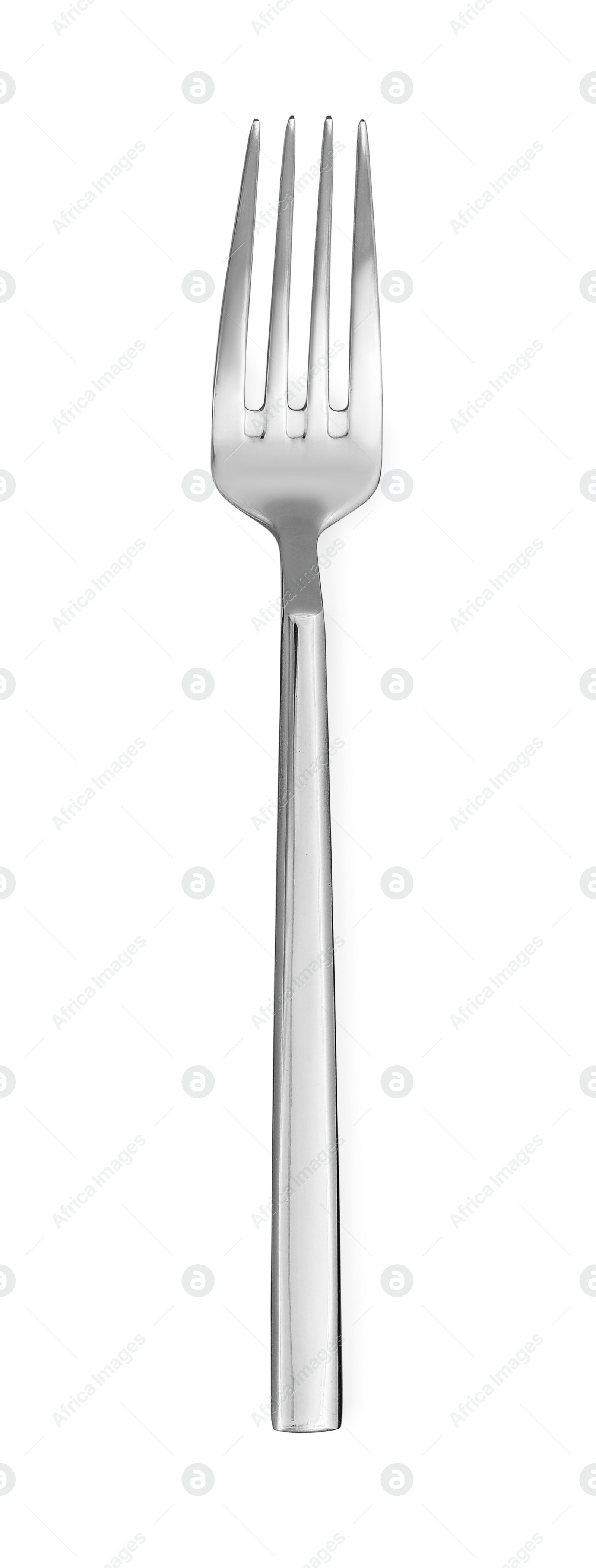 Photo of One new shiny fork isolated on white, top view