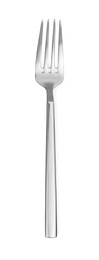 Photo of One new shiny fork isolated on white, top view