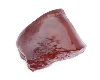Photo of Piece of raw beef liver isolated on white, top view