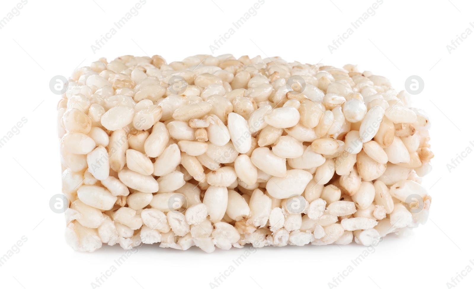 Photo of Bar of delicious rice crispy treat isolated on white