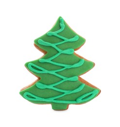 Photo of Delicious cookie in shape of Christmas tree isolated on white