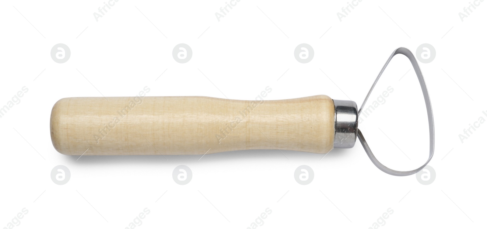 Photo of Loop tool with wooden handle for clay modeling isolated on white, top view