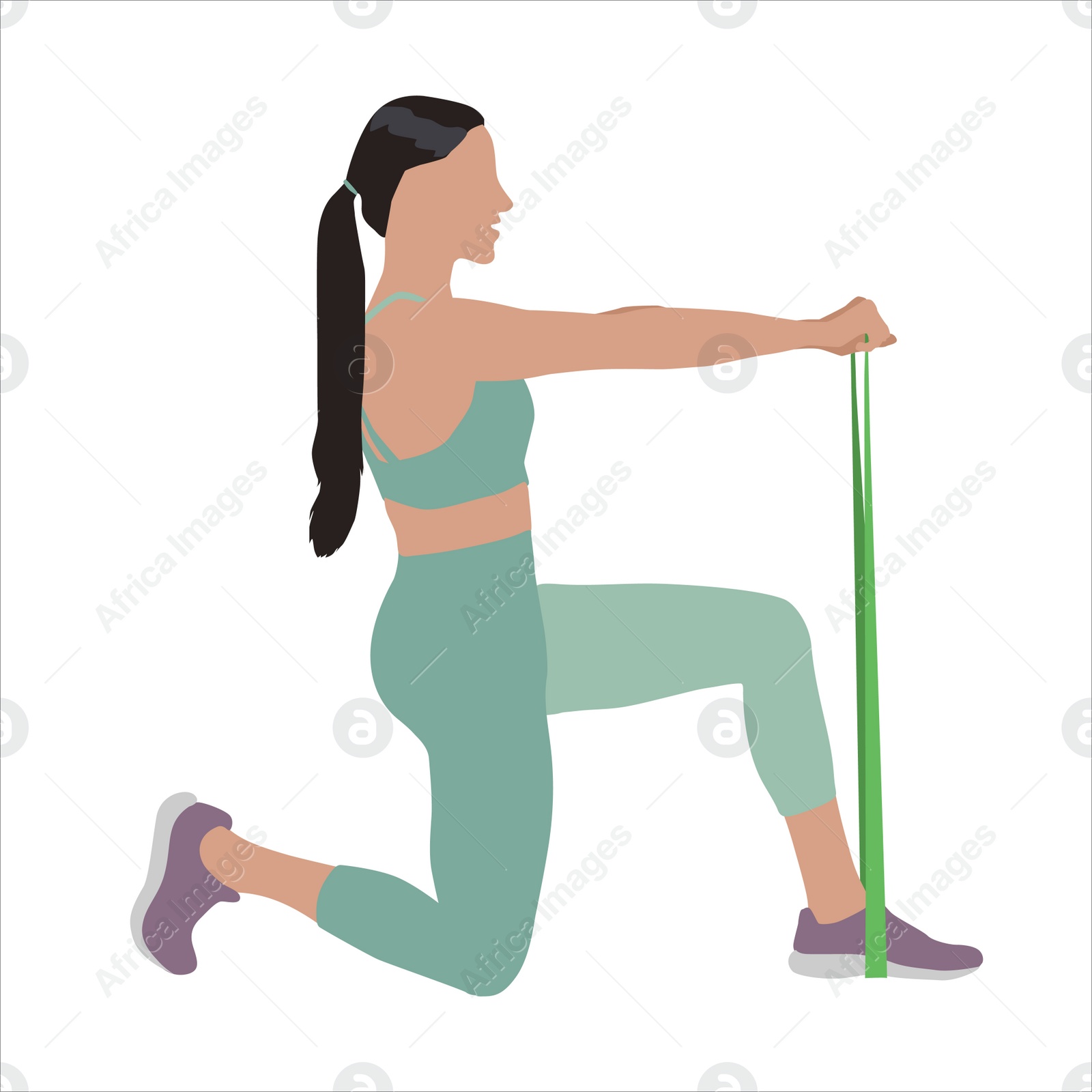 Illustration of Woman doing exercise with fitness elastic band on white background