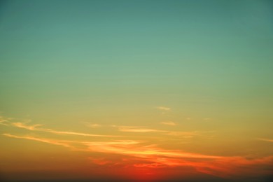 Image of Beautiful view of orange sky at sunset