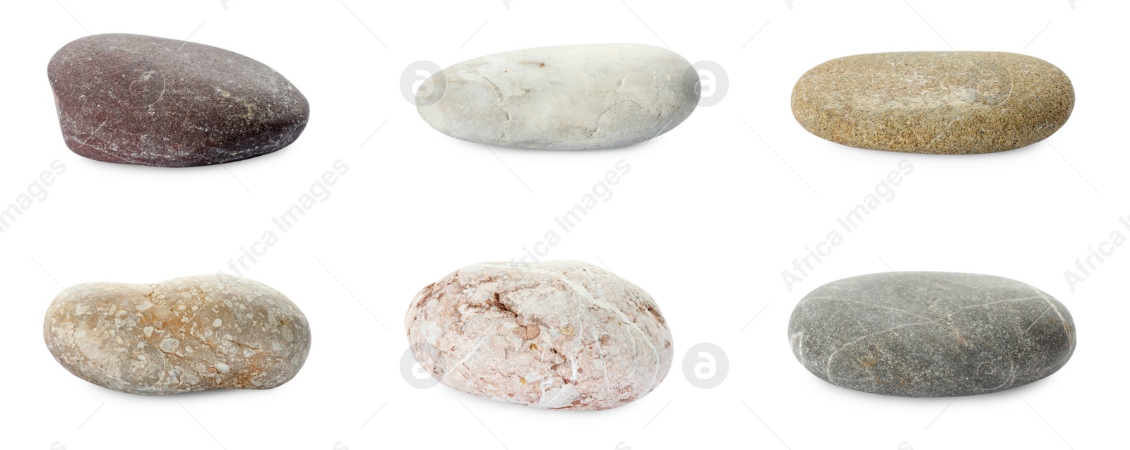 Image of Sea pebbles. Different stones isolated on white, set