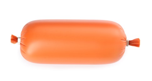 Photo of Tasty whole boiled sausage isolated on white