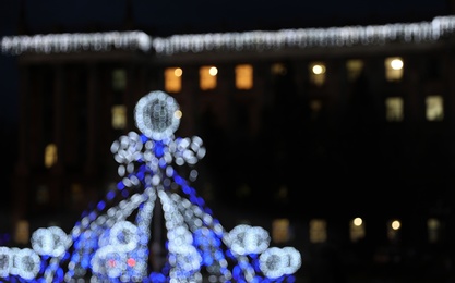 Beautiful bright Christmas decor outdoors. Bokeh effect