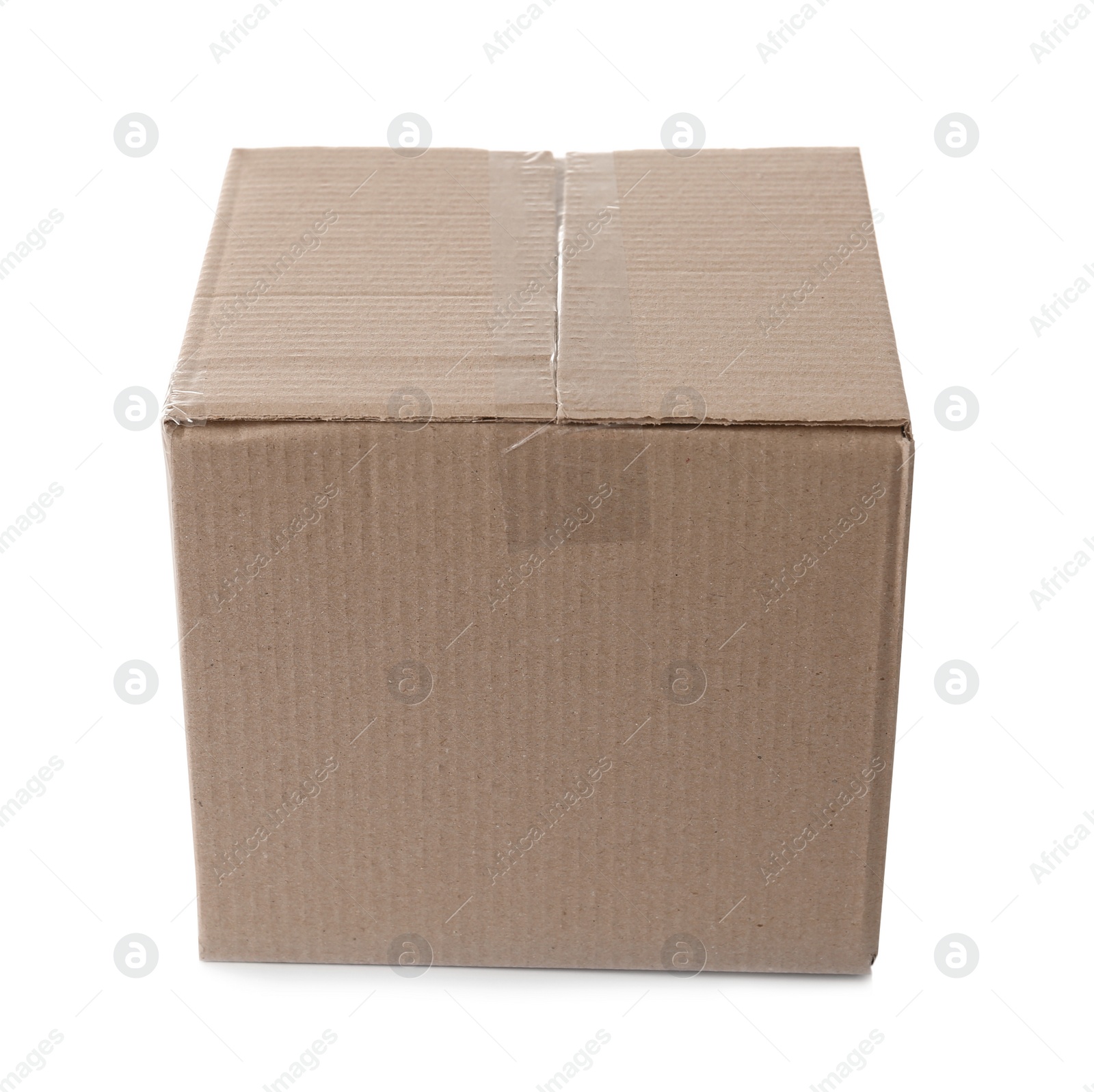 Photo of Cardboard box on white background. Mockup for design