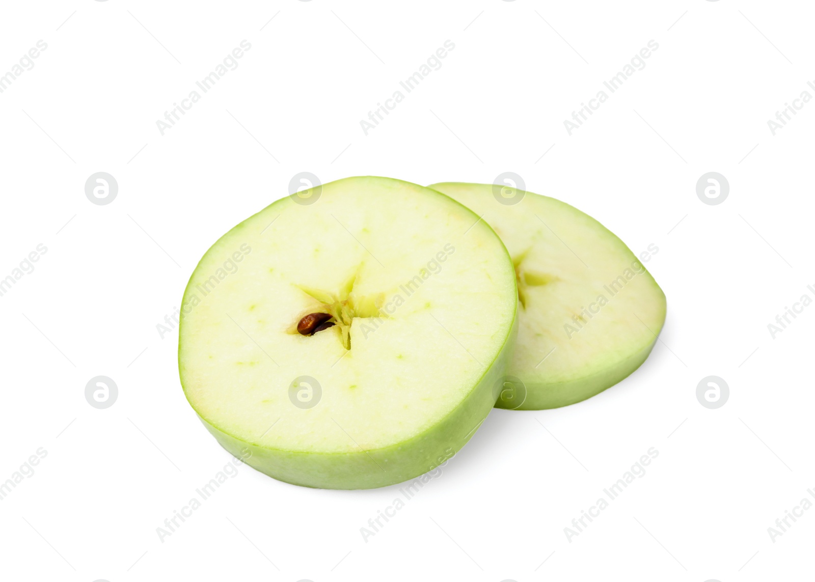 Photo of Slices of ripe green apple isolated on white