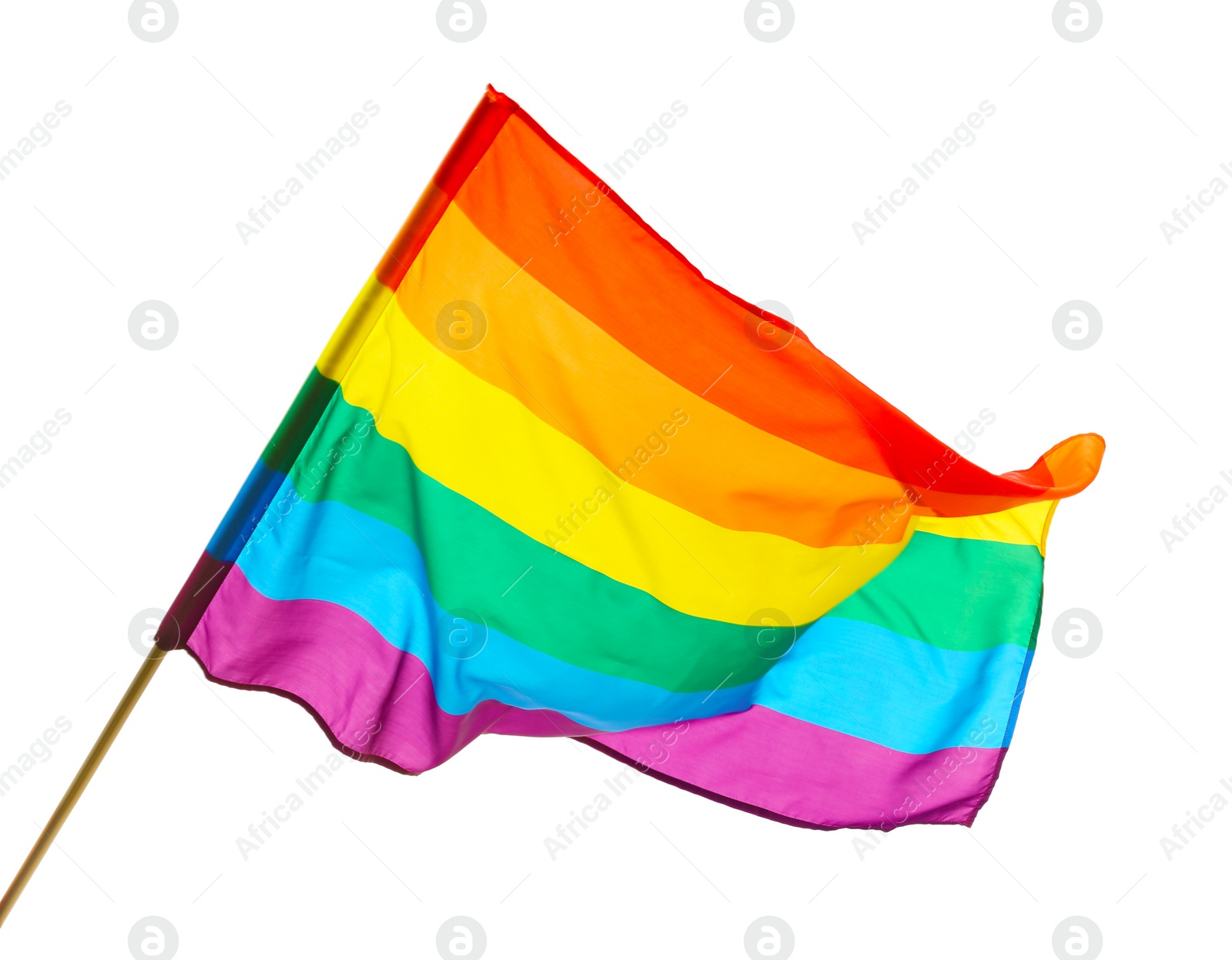 Photo of Bright rainbow gay flag on white background. LGBT community