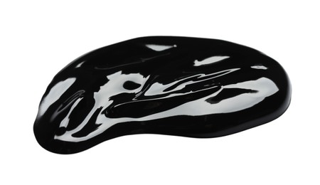 Photo of Sample of black glossy paint on white background