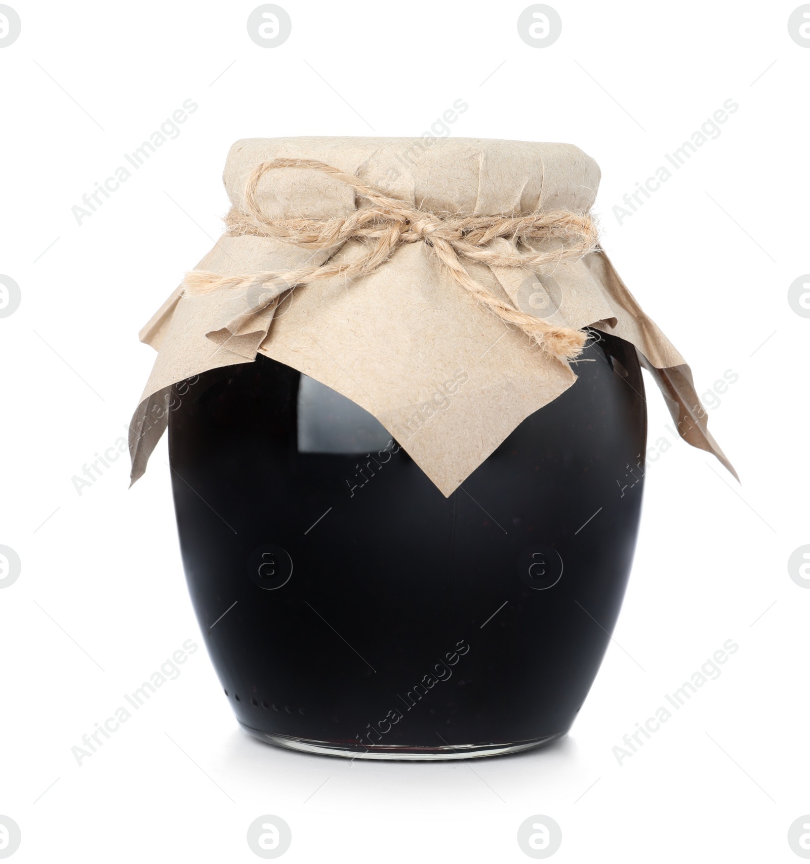 Photo of Jar of fruit jam isolated on white