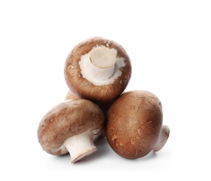 Fresh champignon mushrooms isolated on white. Healthy food