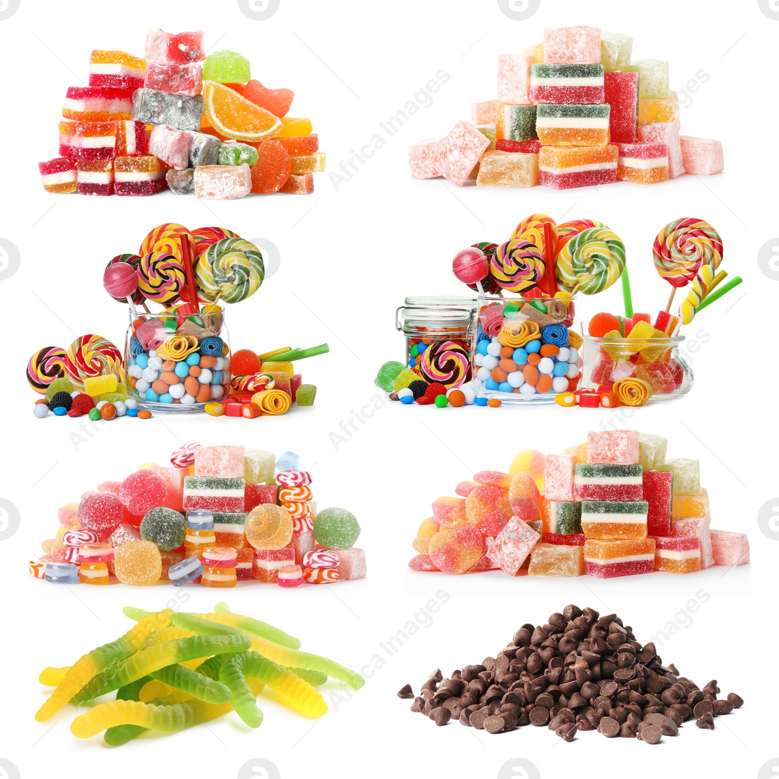 Image of Different tasty candies isolated on white, set