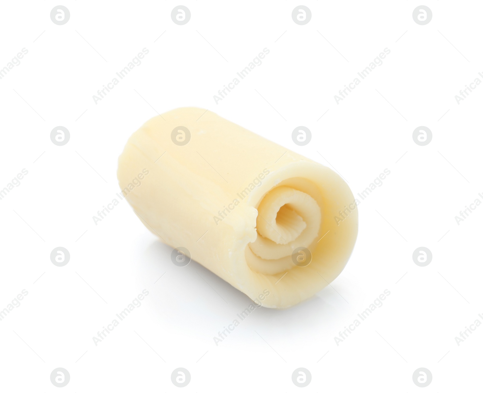 Photo of Yummy chocolate curl for decor on white background