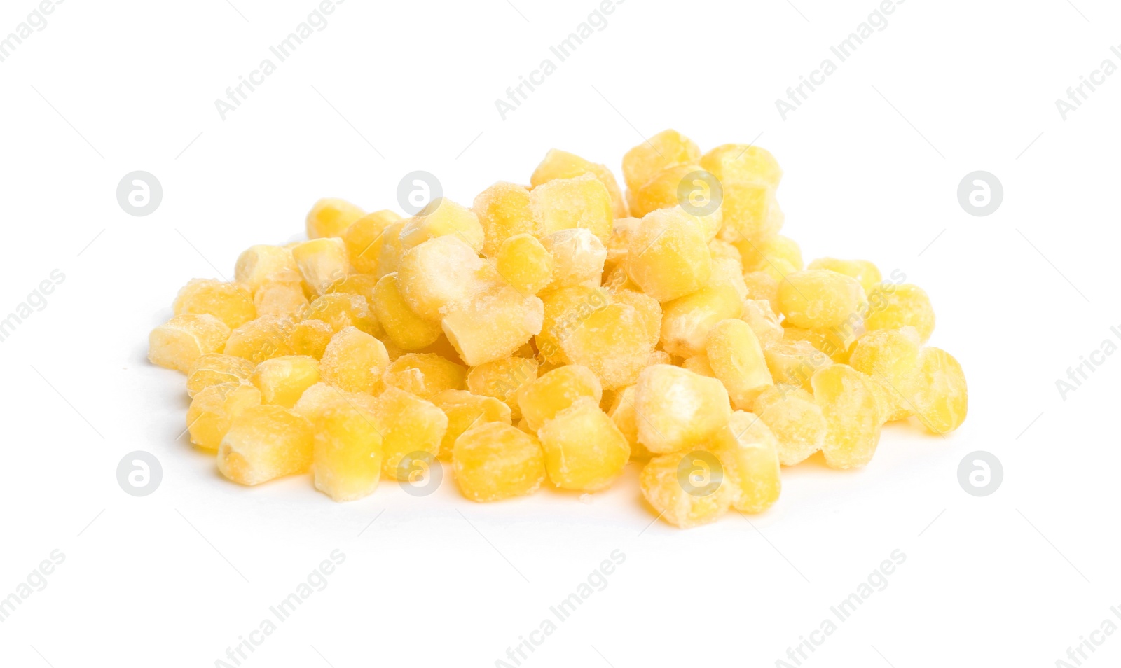 Photo of Pile of frozen corn isolated on white. Vegetable preservation