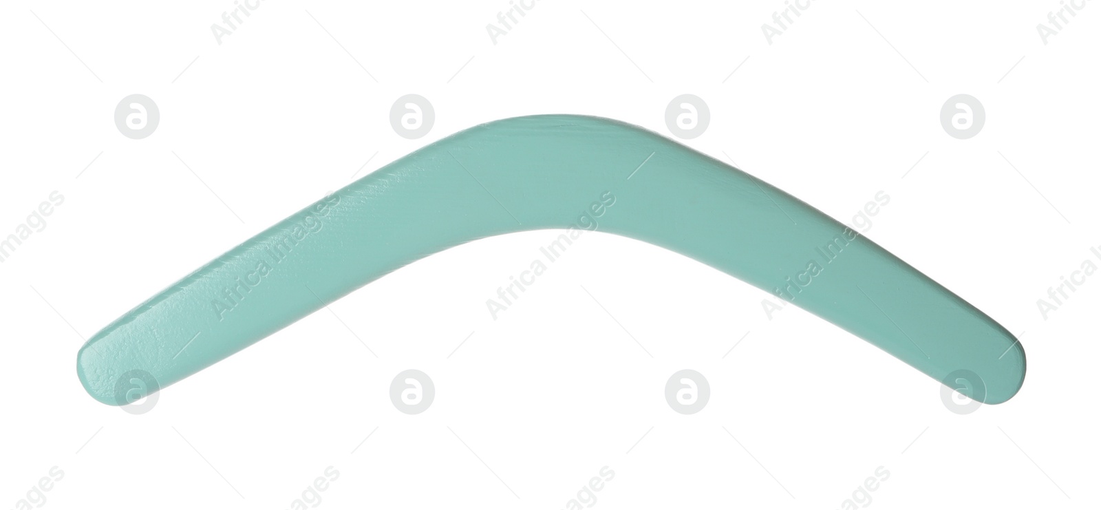 Photo of Turquoise boomerang isolated on white. Outdoors activity