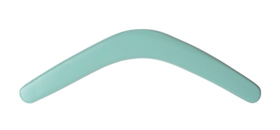 Turquoise boomerang isolated on white. Outdoors activity