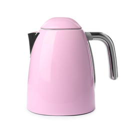 Photo of Modern pink electric kettle isolated on white